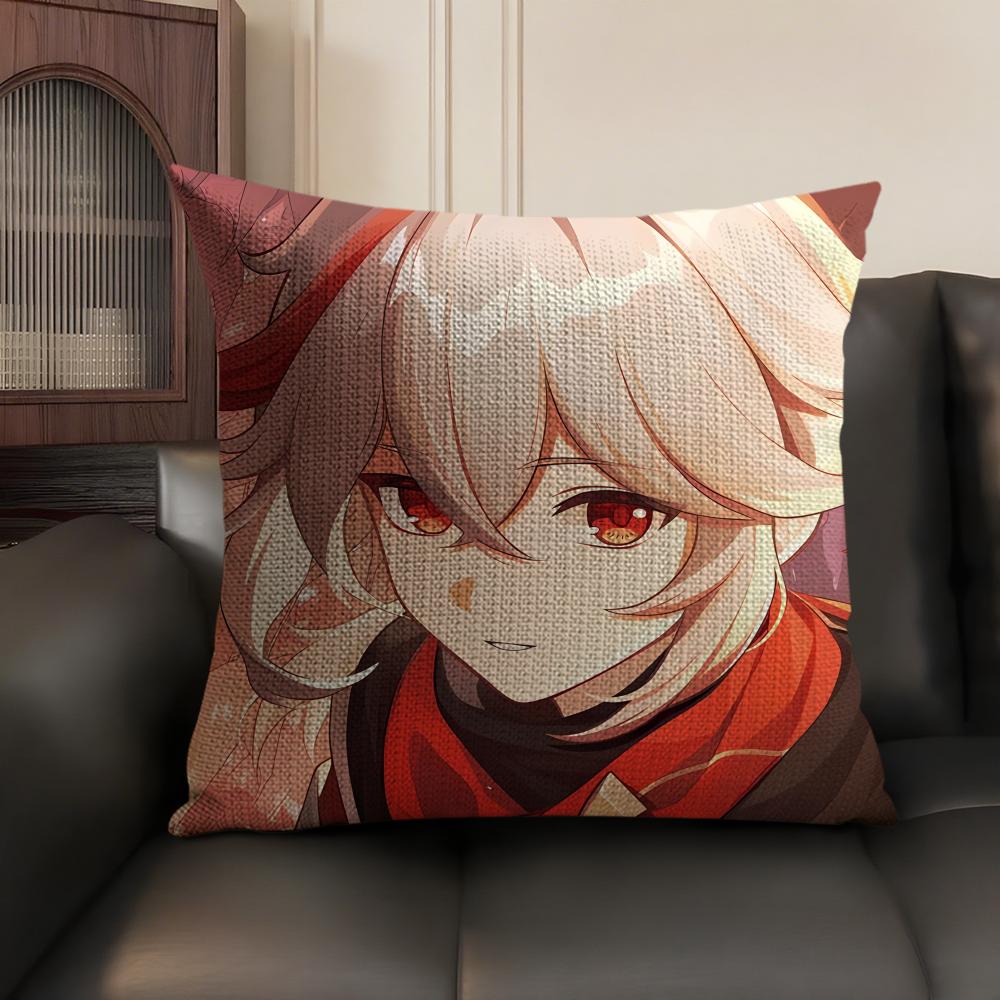 Kaedehara Kazuha Genshin Impact Cushion Cover Natural Linen Organic Fabric DoubleSided Printing Sofa Home Decor Pillow Case
