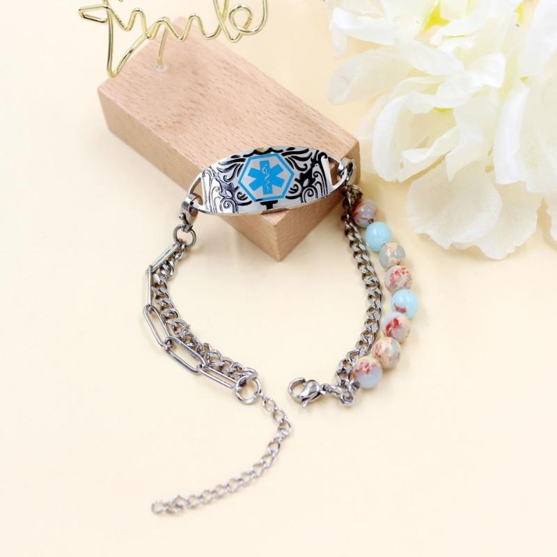 Verstellbares Medicals Alert ID-Armband mit gravierbarem Anhänger, Edelstahl, doppellagiges Armband, Handgelenkschmuck