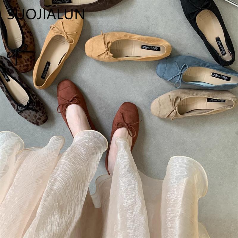 Fashion SUOJIALUN Spring New Women Flat Sheos Fashion Round Toe Shallow Slip On Ladies Ballerinas Shoes Soft Sole Outdoor Ballet Shoes