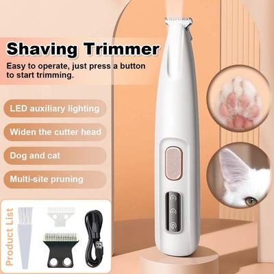 Dog Paw Trimmer with LED Light Pet Electric Pushing Scissors Waterproof Cordless for Dogs Cats Trimming Paws Eyes Ears Face Rump