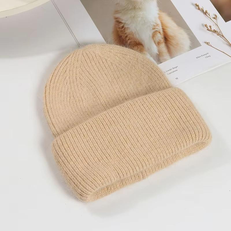 Winter Warm Rabbit Hair Hoodie Women's Knitted Hat Versatile Knitted Hat Solid Color Simple Fashion