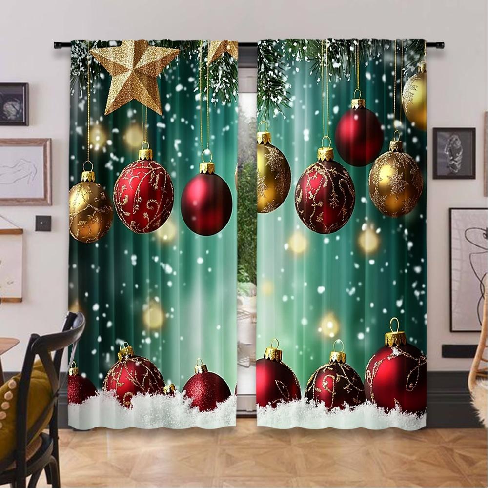 2D flat printing 2pcs Merry Christmas Curtains Christmas tree3 Digital Printed Polyester Drapes Non fading Festive Holiday for