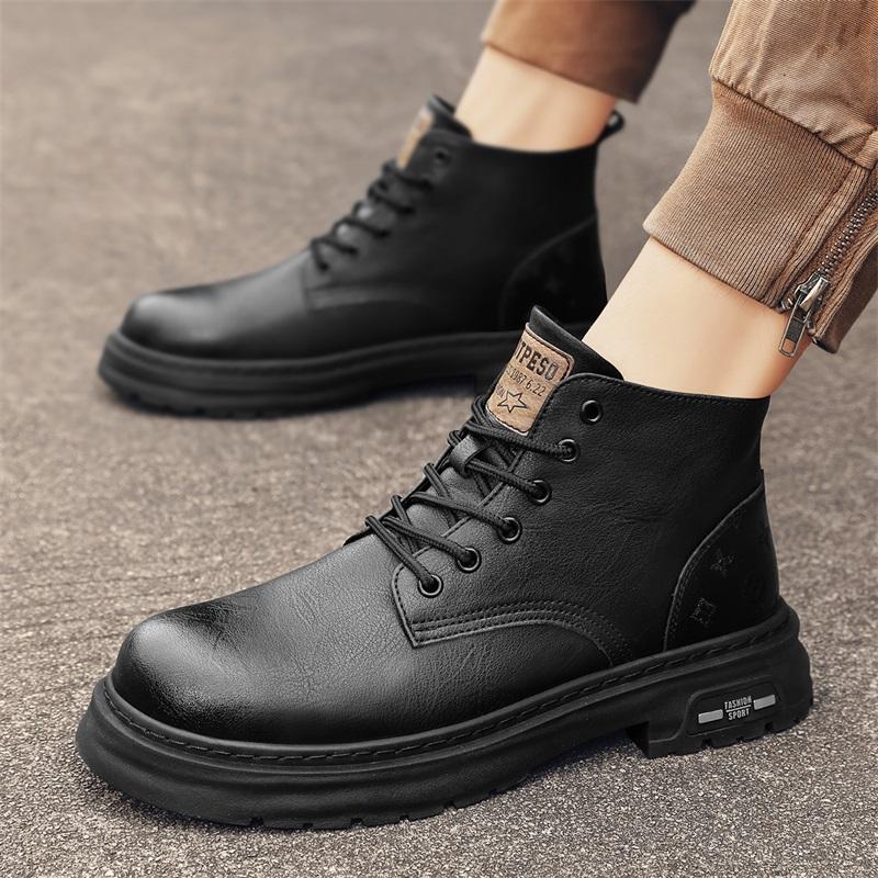 Fashion 2025 New Genuine Leather MEN'S BOOTS with Retro Style Leather Boots Thick Soles Wear-resistant MEN'S High Top Casual Shoes
