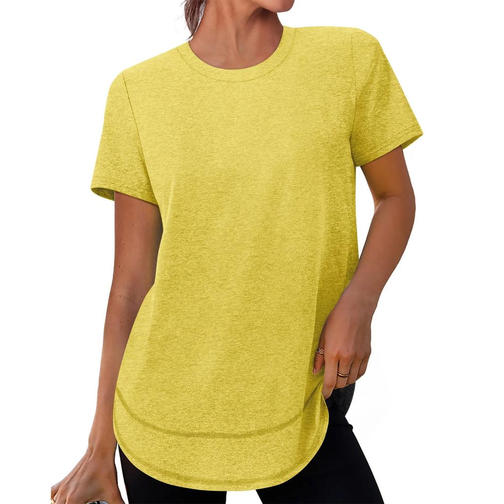 Women's Fashionable Casual Loose-Fit Short-Sleeved Plain Round-Neck Pullover T-Shirt