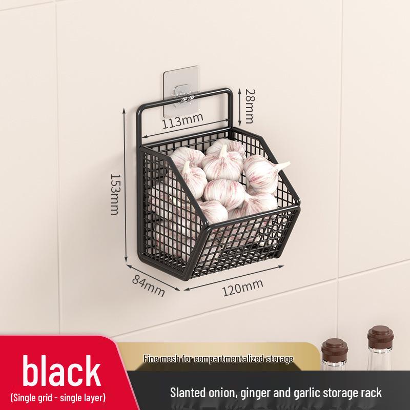 Punch-Free Hanging Basket Kitchen Storage Rack for Ginger & Garlic