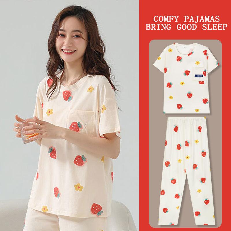 Summer imitation cotton Korean fresh floral pajamas women can wear pastoral casual women's short-sleeved loungewear suit