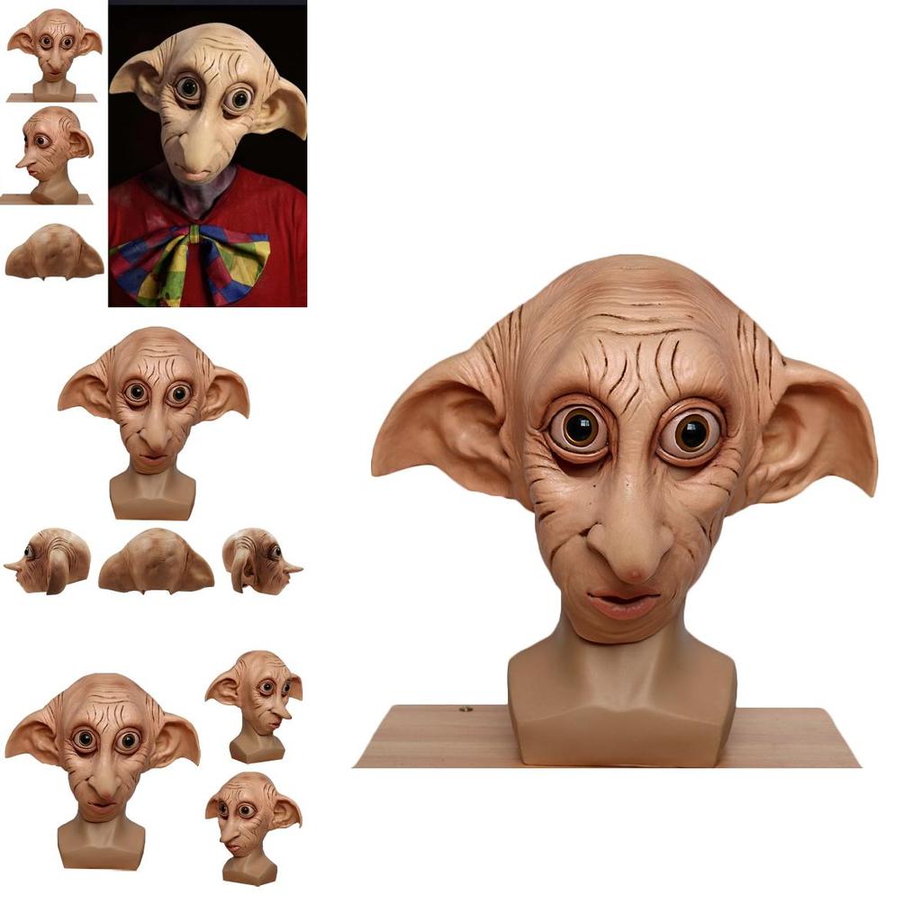 Máscara Realista Cosplay Elfo Dobby Fantasia de Halloween Adereço de Chapéu Marrom Látex Estilo Animal