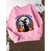 Girls' White Casual Round Neck Sweatshirt - Happy Halloween Print with Black, Witch Hat & Bats | Cozy Fall Winter Sweater for