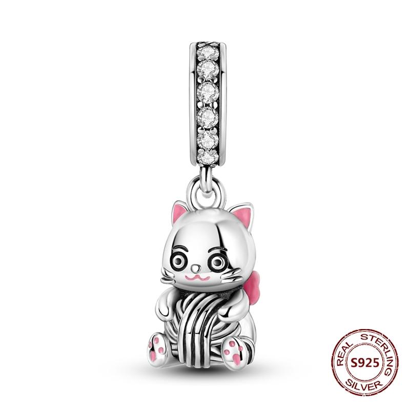 Copper Original Dog Cat Safety Chain Lazy Cat Pink Zircon Pet Paw Print Footprint Charms Fit Bracelet For Women Diy Jewelry