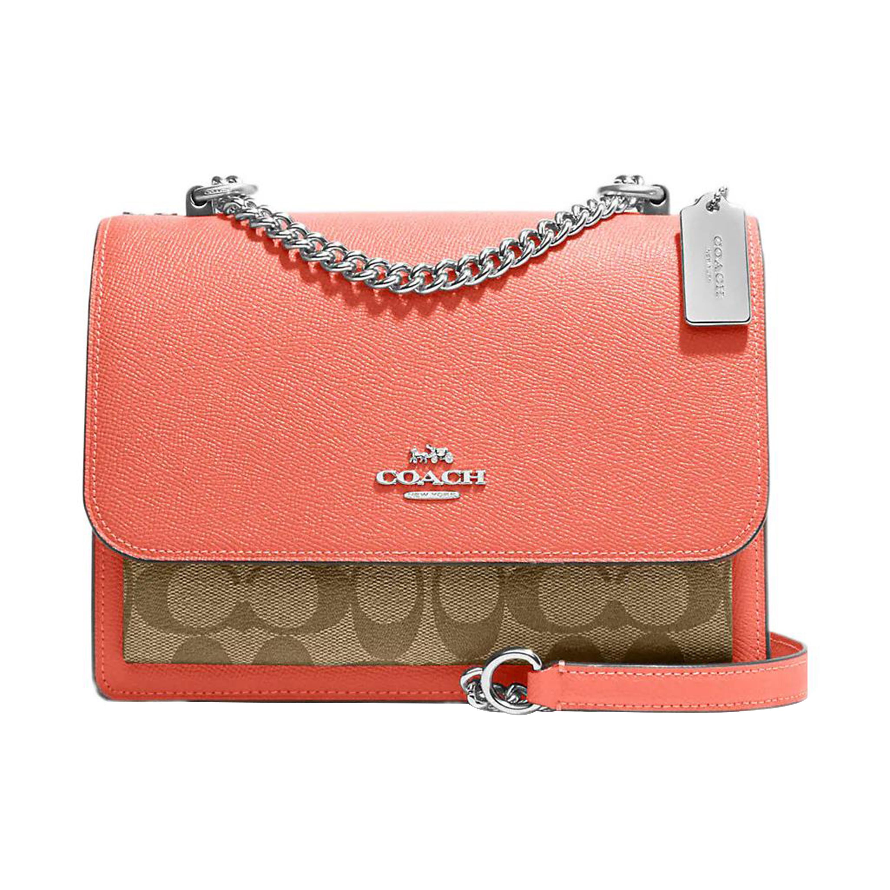 

Новая сумка-сундучок COACH Klare из кожи с вышивкой крестом и канвы, сумка на плечо, сумка кроссбоди, маленький размер, женская, оранжевая и коричневая 91019-SVB10 21.6*7.1*16.0CM