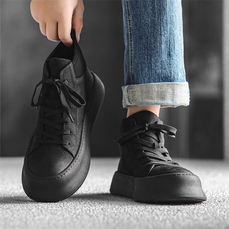 Men's Japanese Velvet High-Top Sneakers: 2023 Autumn/Winter Genuine Leather, Thick-Soled, Wear-Resistant Martin Boots for Outdoor Casual Wear.