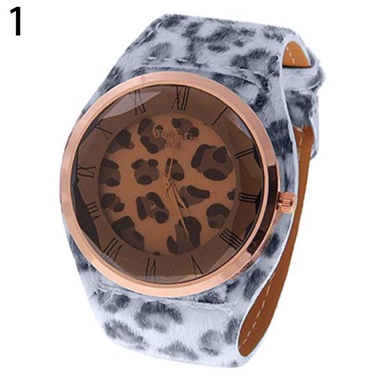 Women's Leopard Faux Leather Strap Charm Roman Numerals Quartz Wrist Watch