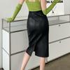 Trendy High Waist A-Line PU Leather Mid-Length Bodycon Skirt