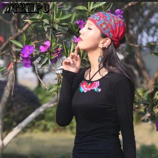 WTEMPO Women Casual Mexican Style Ethnic Vintage Embroidery Flower Black Blue Pink Red Printed Hats