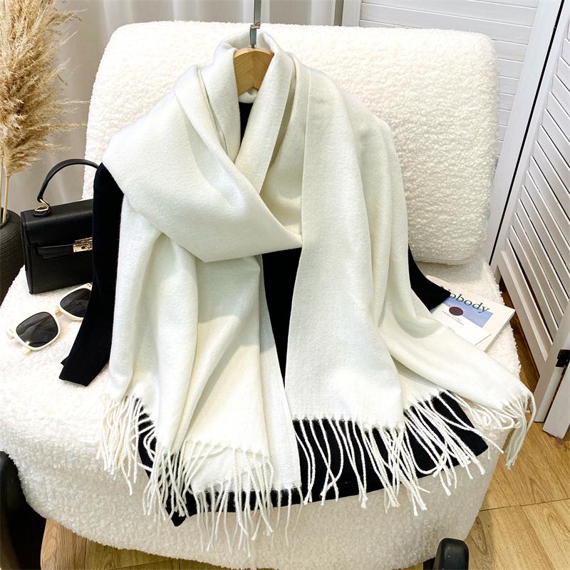 Winter Scarf Women Luxury Autumn Winter Cashmere Scarf Thickened Warm Shawl Classic Tassels Fluffy Scarf Solid Cope Foulard