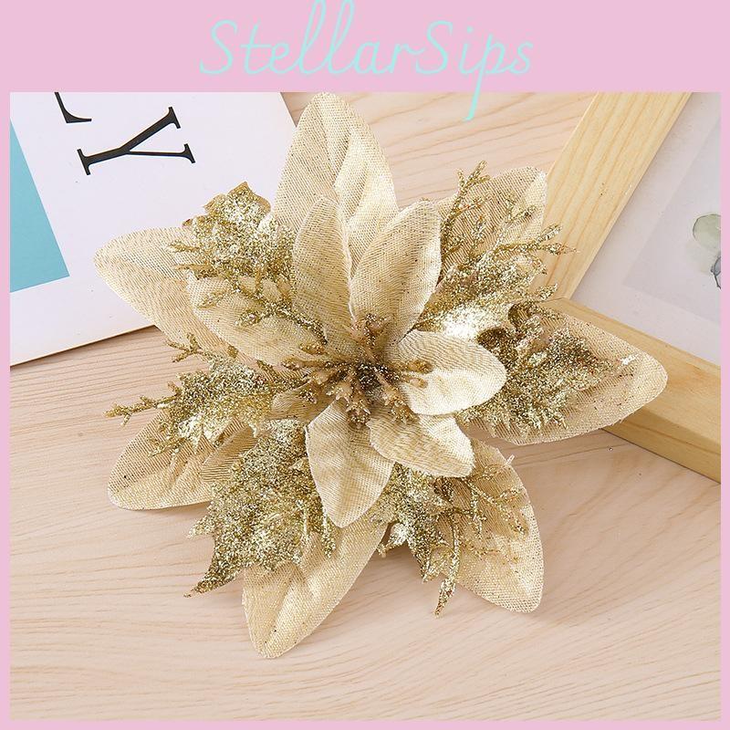 Christmas Flowers Decorative With Shiny Finish For Holiday Tree And Props Party