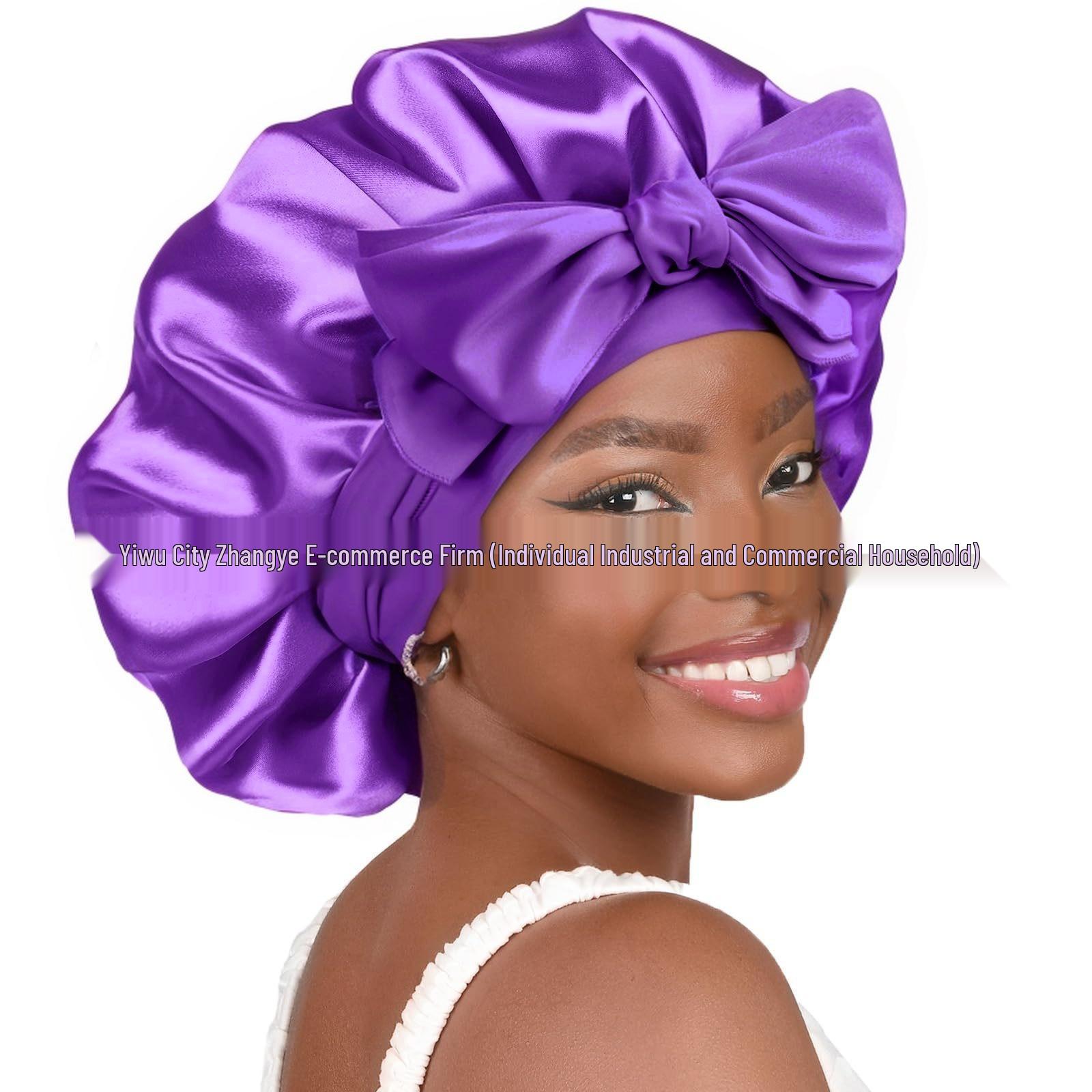 Elastic Satin Ribbon Bow Wide Brim Nightcap Hat adjustable