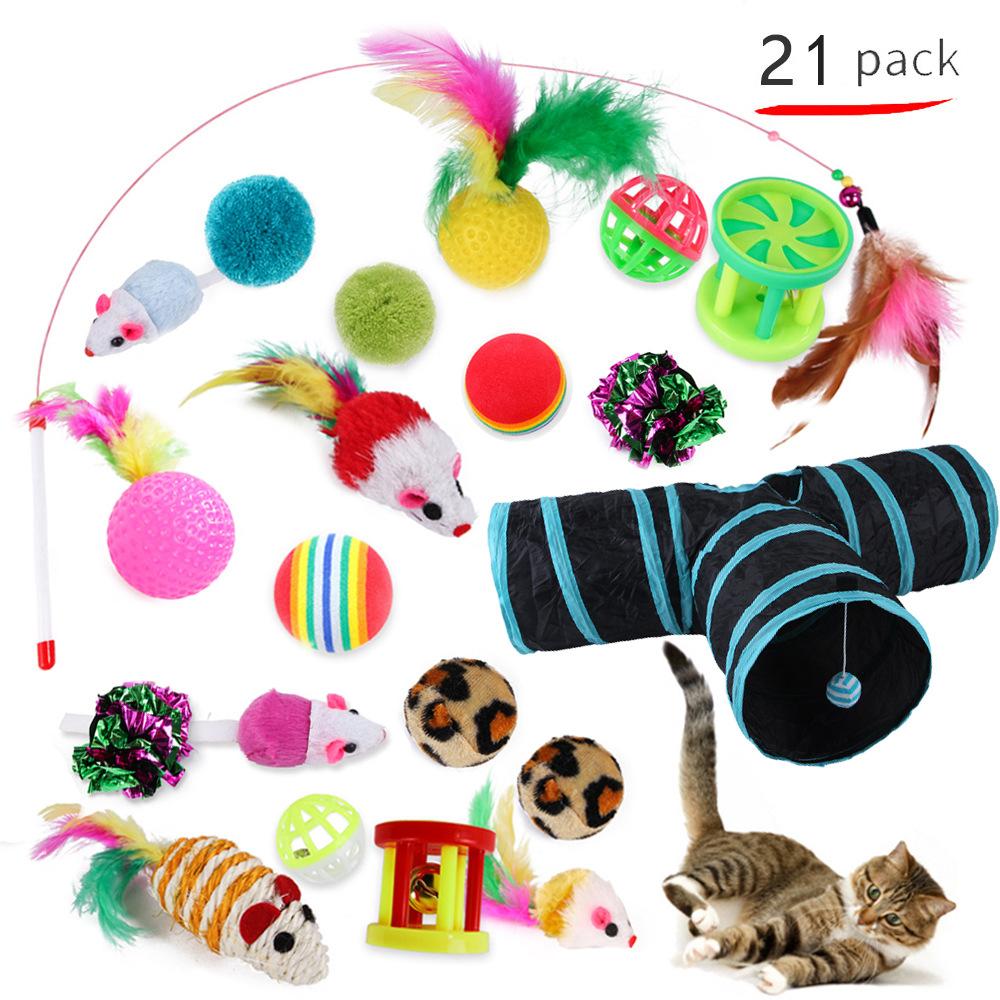 Pet Cat Toy Set 21 Pieces Cat Channel Teaser Cat Stick Plush Mouse Combination Toy