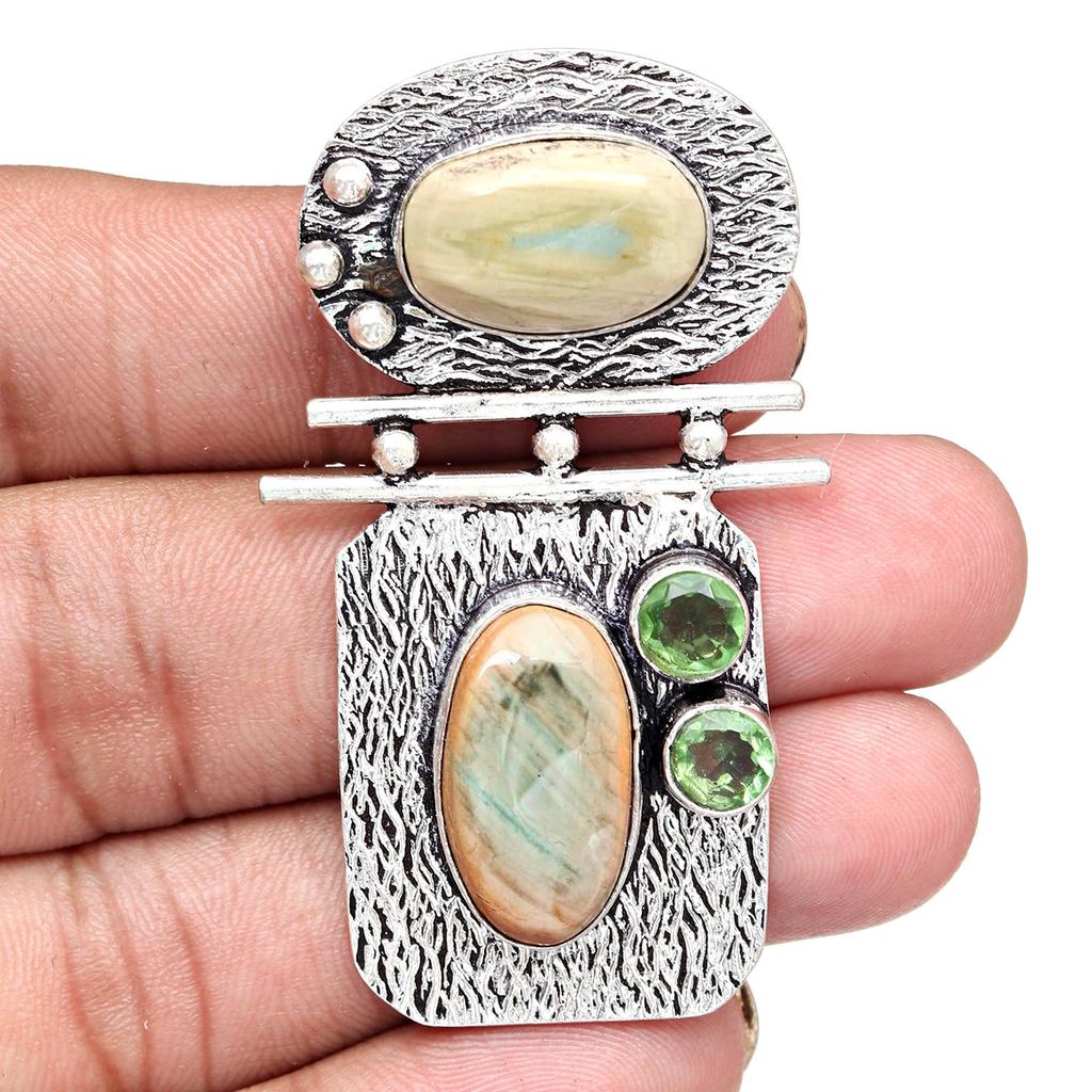 Imperiální přívěsek Stříbro Jaspis Sterlingové šperky Drahokam Přírodní jaspis,