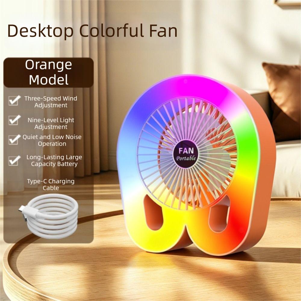 Desktop Colorful Light Fan Portable LED Fan Small Fan Electric Fan Summer Season оранжевый