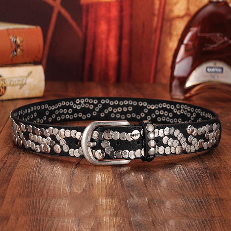 Mei Studded Women's Leather Belt - Fashionable Casual Waist Belt - Ladies' Skirt Belt - Rhinestone Embellished Versatile Trendy Belt