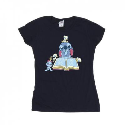 Camiseta feminina/feminina Lilo & Stitch lendo um livro de algodão