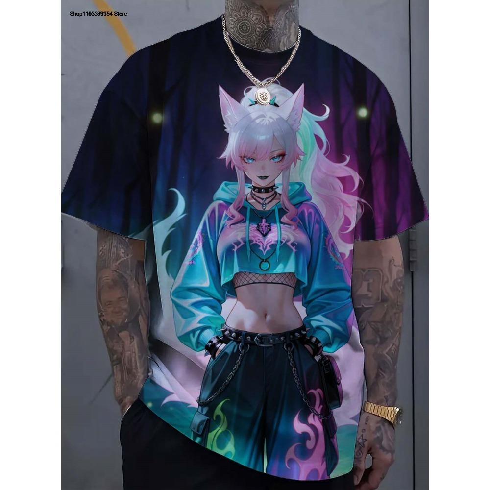 Cartoon sexy girl pattern men s T-shirt 3D printing 2XS