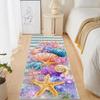 Cartoon Beach Scene Illustration Runner Rug Vacation Lifebuoy Shell Starfish Print Carpet Non-Slip Hallway Living Room Floormat