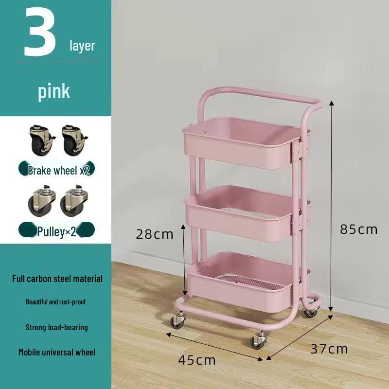 Kitchen Floor-Standing Multi-Layer Snack, Fruit & Vegetable Rotating Storage Trolley