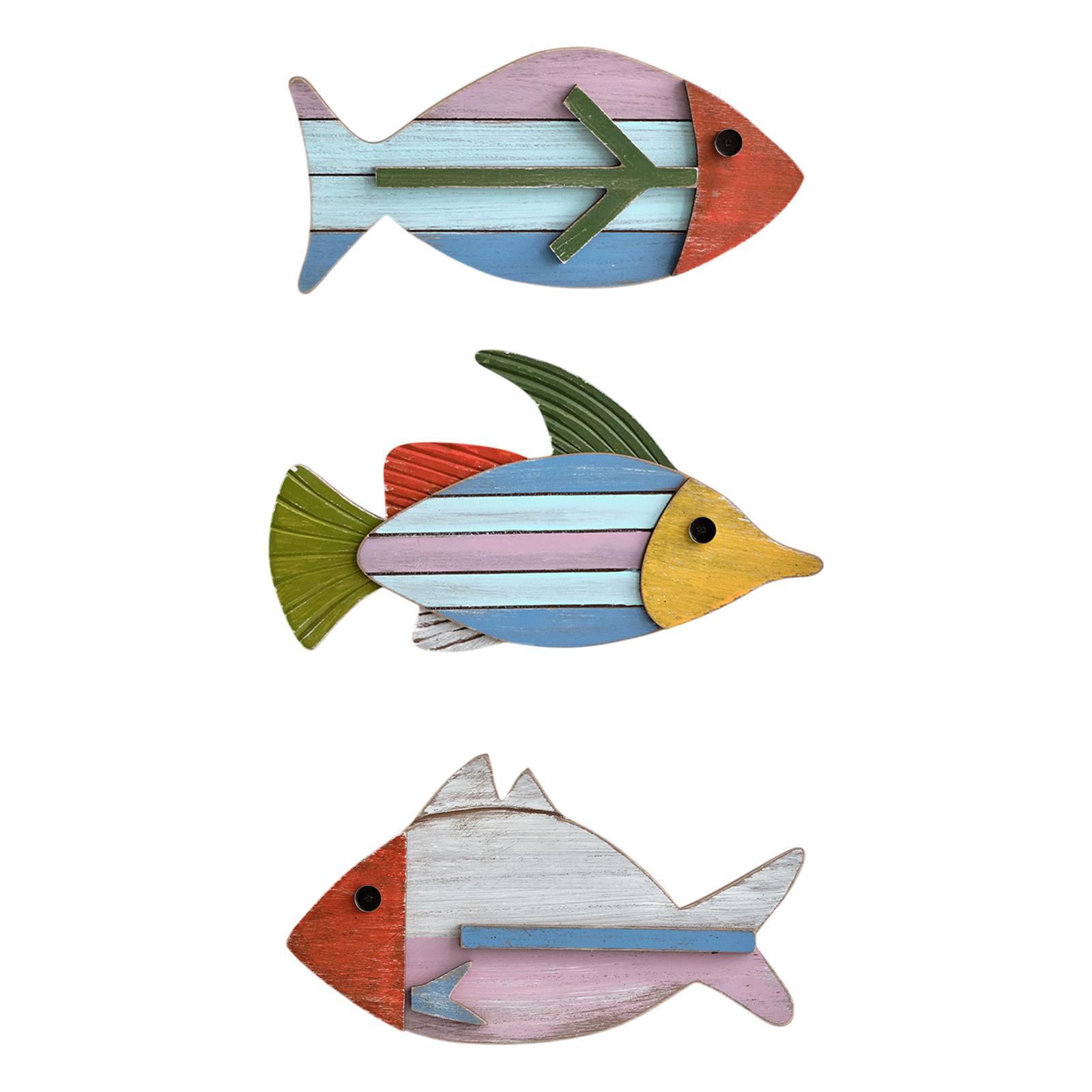

Ornament Wooden Fish Wall Hanging Decor Craft Creative Vintage Easy to Install 37 cmx21 cm