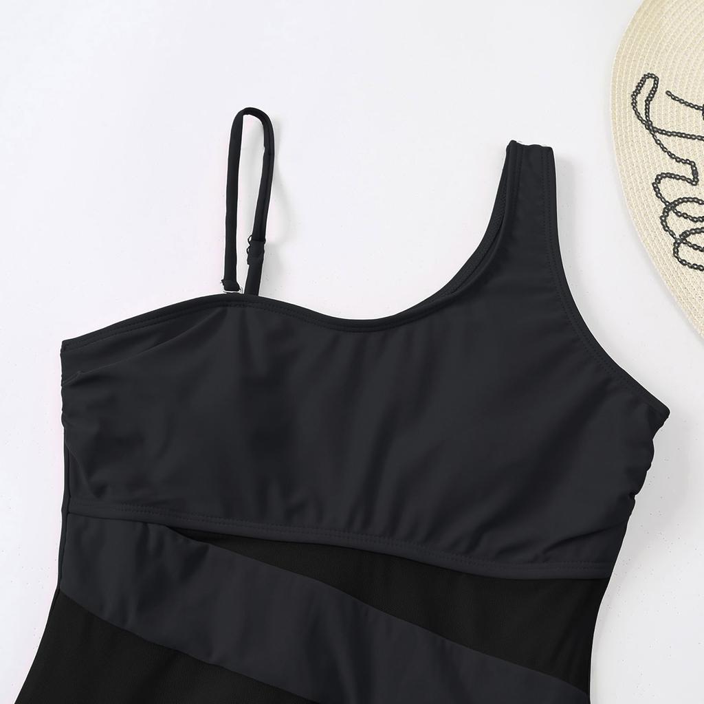 Women's Fashion Splicing  Mesh Spaghetti Straps  Bikini Swimsuit With Slanted Shoulder