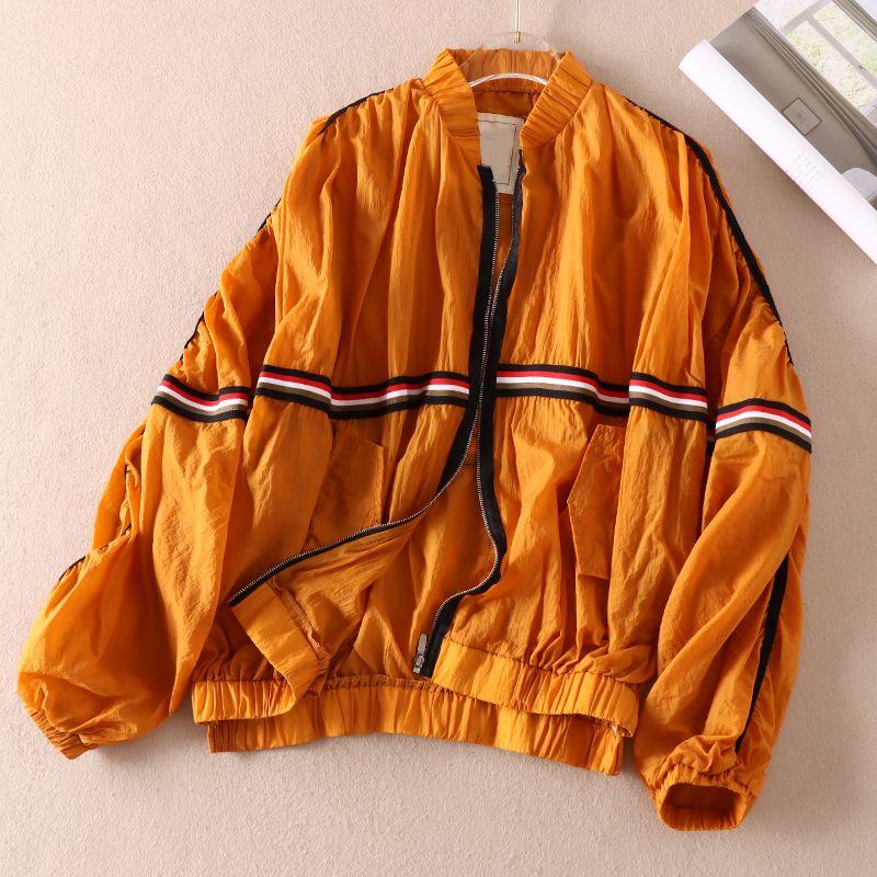 

D607 Цветные полосы Летучая мышь рукав Повседневное пальто Одежда для защиты от солнца Yellow All yards