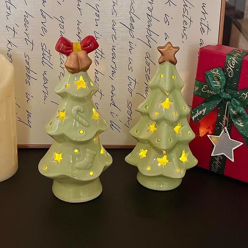 Christmas Gift Ceramic Transparent Christmas Tree Night Light Cute Ceramic Star Christmas Tree Night Light Decoration Ornament