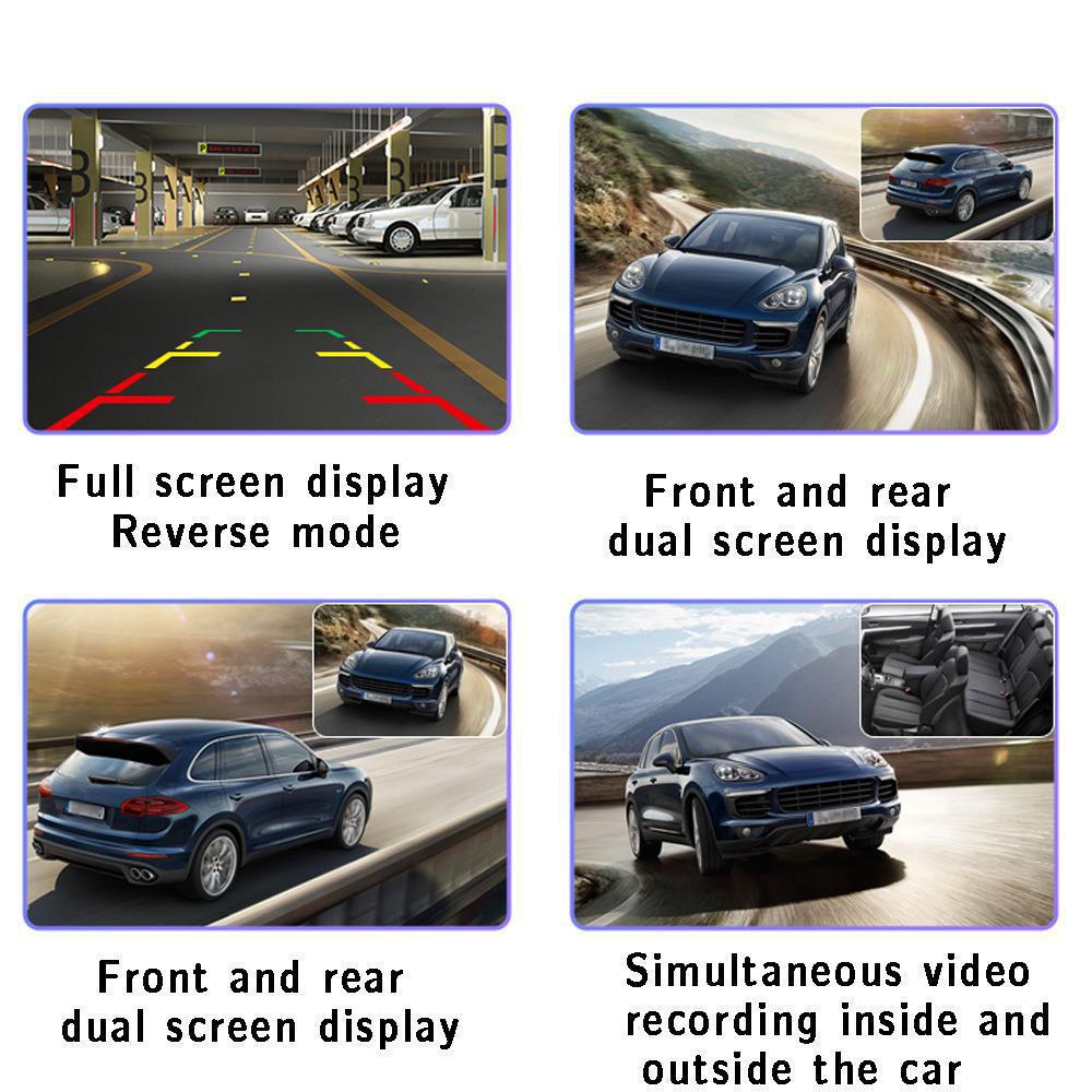 1080P DVR Dash Camera 3-Lens Front & Inside & Rear Camera Driving Recorder 4 Inch Screen Dashcam
