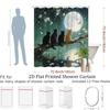 1pc Cat Moonlight Shower Curtain Floral Butterflies Night Scene Bathroom Decor Bath Hanging Curtain 70.8x70.8 Inch with Hooks Fo