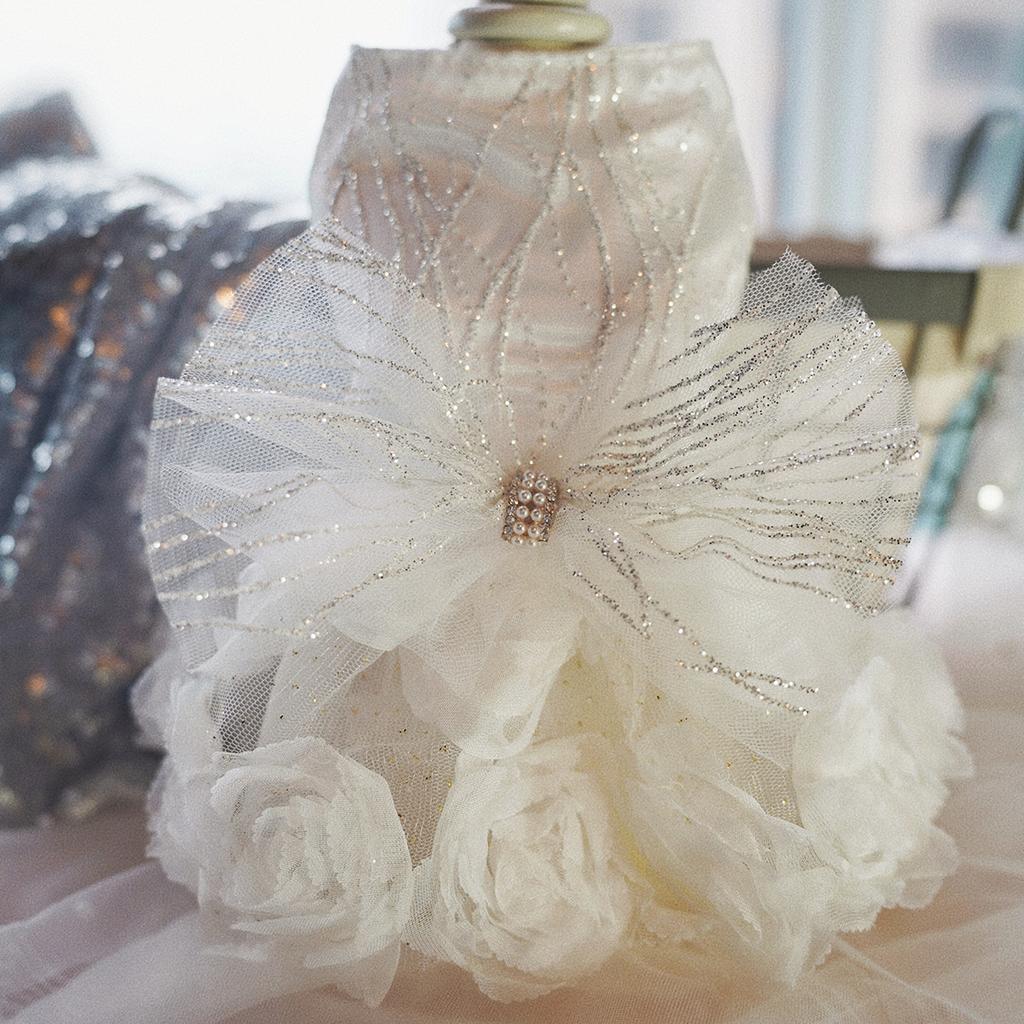 Formal Dog Princess Dress, Sparkly Tulle Pet Wedding Dress, Pink Rose Floral Puppy Outfit for Small Dogs Chihuahua Yorkie