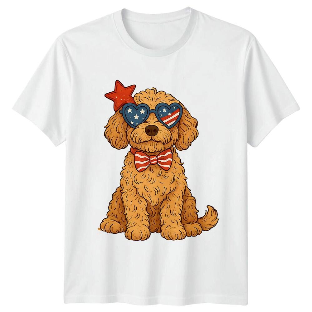 Patriotic Doodle Dog American Flag Glasses Unisexs TShirt Unisexs Tee Graphic S