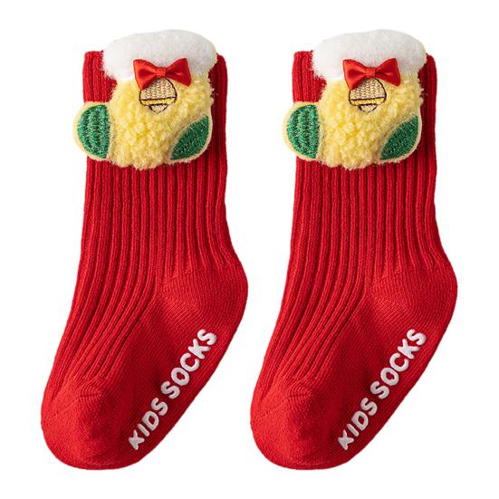 1 Pair 3D Knit Christmas Baby Socks Soft Cotton Novelty Socks with Doll Design Anti-Slip Bottom Socks for Toddlers