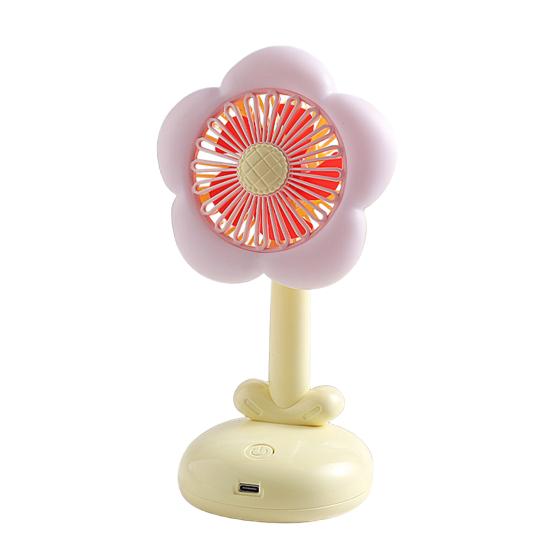 Kleiner Tischventilator mit Bürstenmotor Starker Luftstrom Geräuscharm USB Wiederaufladbar Blumenförmiger Luftkühlventilator