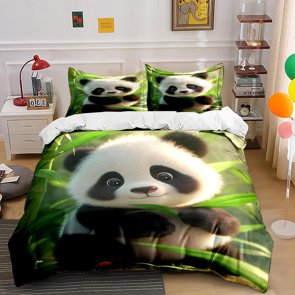 Cute Panda with Bamboo Illustration Bedding Set (1 duvet cover, 2 pillowcases, duvet not included) sofas