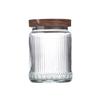 Large Glass Storage Jar with Striped Wooden Lid, Airtight & Food-Grade, Round Transparent Chinese Kitchen Collectible