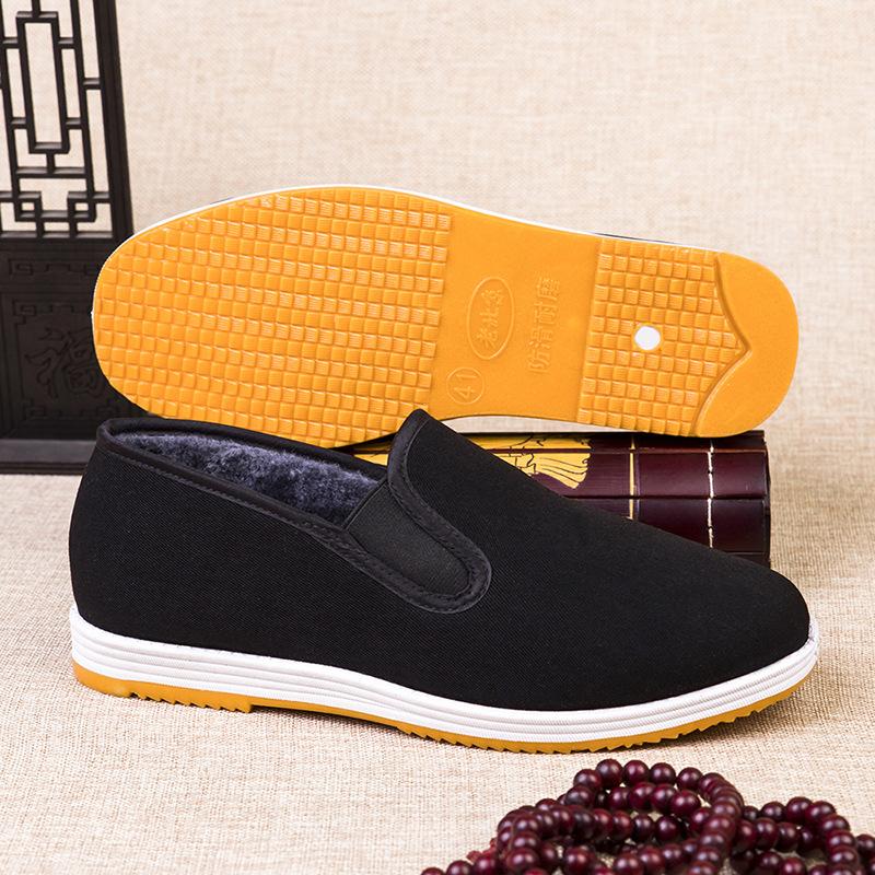 Winter men's shoes old Beijing cloth shoes men's one-pedal single shoes breathable beef tendon sole high-top seasonal velvet black cotton shoes