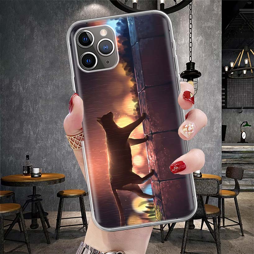 

Anime Cat Rain Animal Soft Phone Case For IPhone 11 17 Air 16E 16 Pro Max 15 + 14 Plus 13 Mini 12 Apple 7 SE 8 Fundas Coque 11 1 iPhone 16E