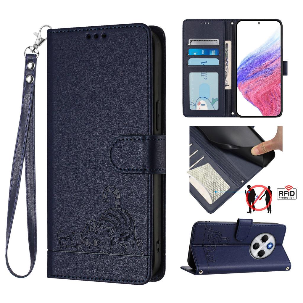 For Xiaomi Redmi 14R 5G/Poco C75 4G/Redmi 14C 4G Case with Strap RFID Blocking Leather Wallet Phone Cover Cat Mouse Pattern