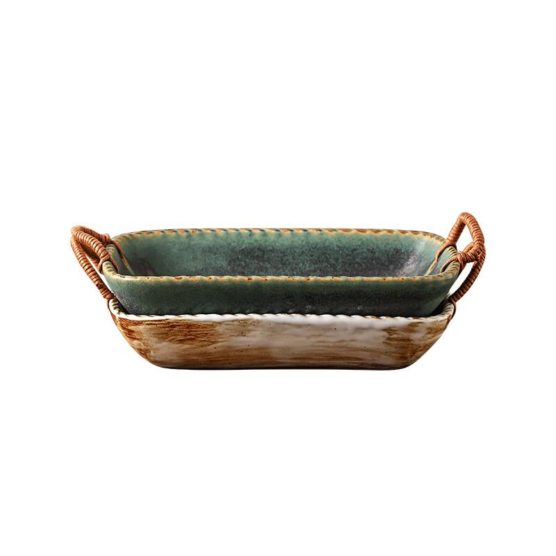 Creative Ceramic Deep Dish with Hemp Rope Handles