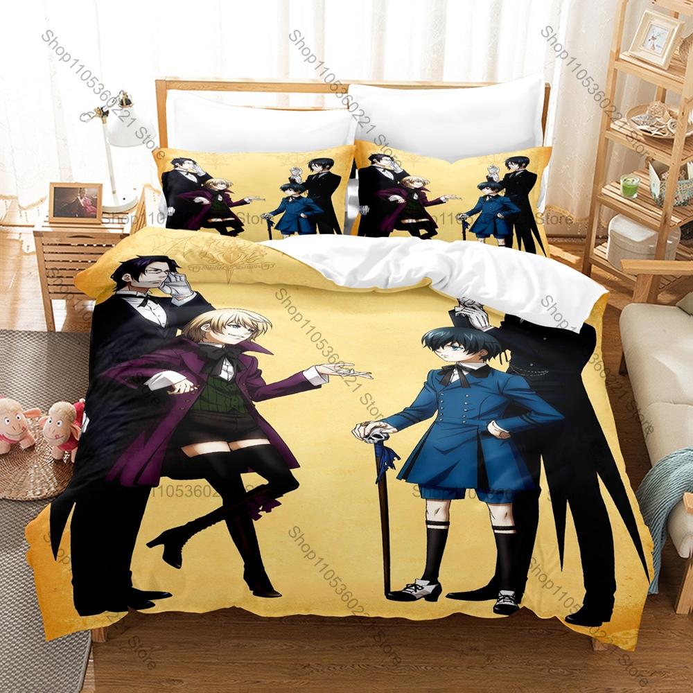 Black Butler Kuroshitsuji Bedding Set 3 Piece Duvet Cover Set Sebastian Ciel Cartoon Bed Linen for Kids Adults Bedroom
