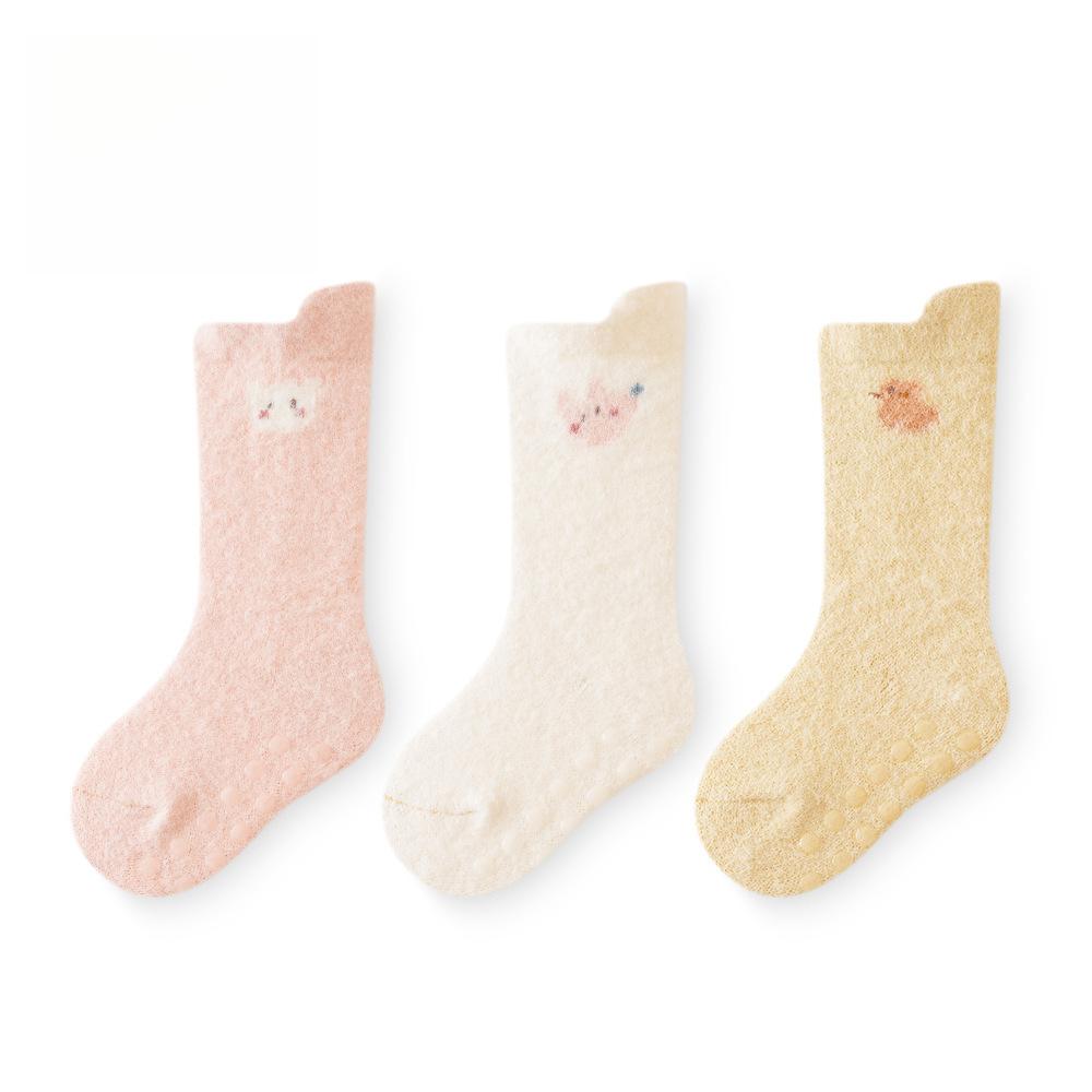 Children's Mid-Calf Socks Mink Velvet Warm Baby Socks Loose Mouth Non-Tightening Foot Seamless Glue Anti-Slip Floor Socks