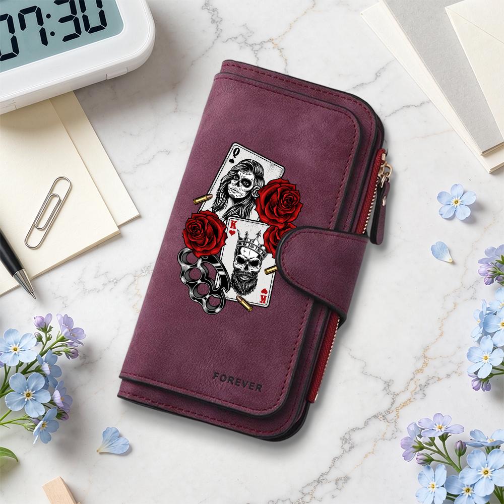 Gothic Skull Rose Couple Card Holder Forever Style Long Fashion Wallet
