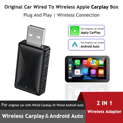 2 In 1 Wireless Carplay and Android Auto Wireless Dongle Mini Car Ai Box BT 5.0 Wired To Wireless Carplay Android Auto Adapter