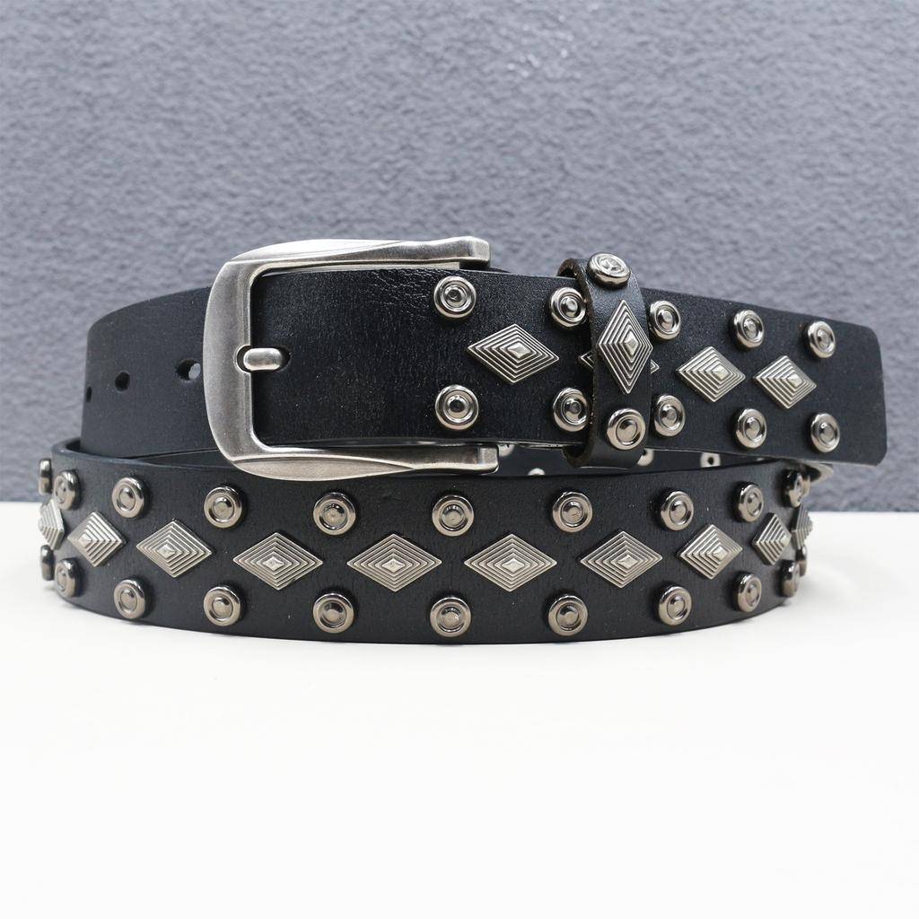 Belt Western Rivet Belt Genuine Leather Diamond Accessories Gothic Heavy Industry American Belt